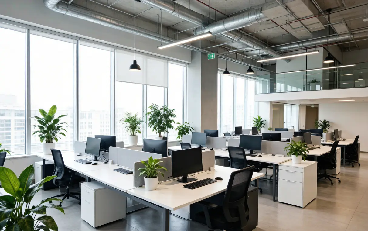 Modern open-plan office interior - office floor plan design