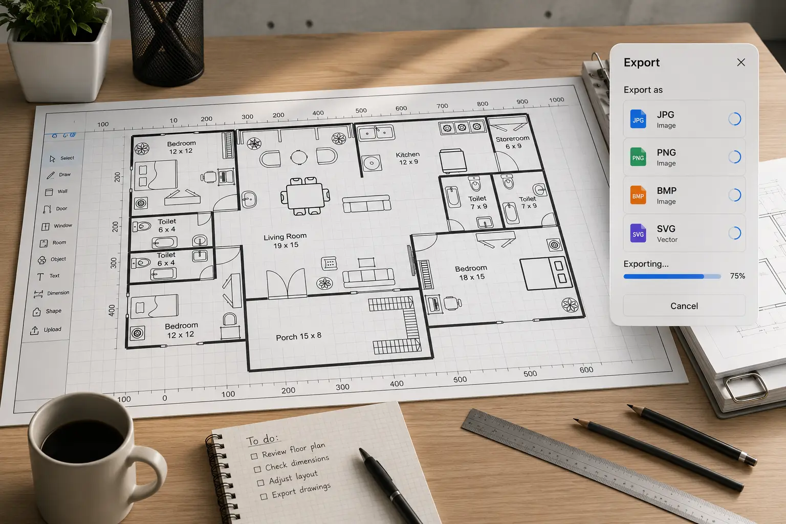 DXF and multi-format floor plan export