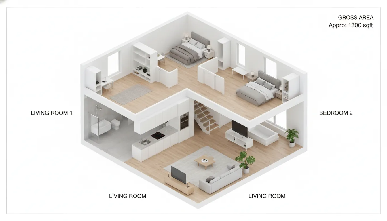 2-Bedroom Two-Story 3D Home