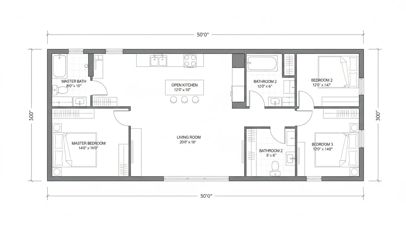 3-Bedroom 2-Bathroom Apartment with Open Kitchen