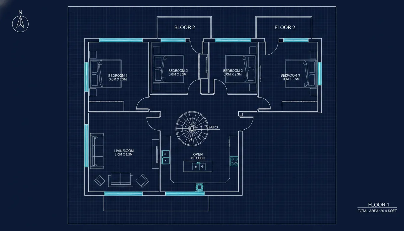 3-Bedroom Blueprint — No Bathroom Edge Case