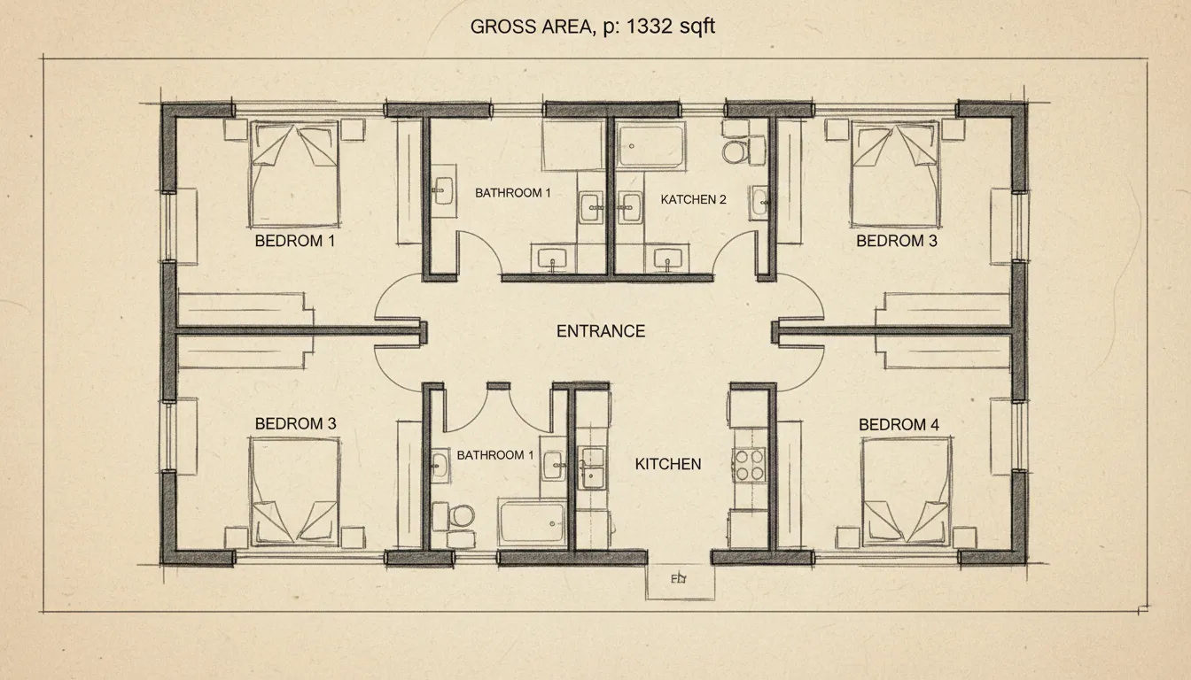 4-Bedroom Hand-Drawn Style Home