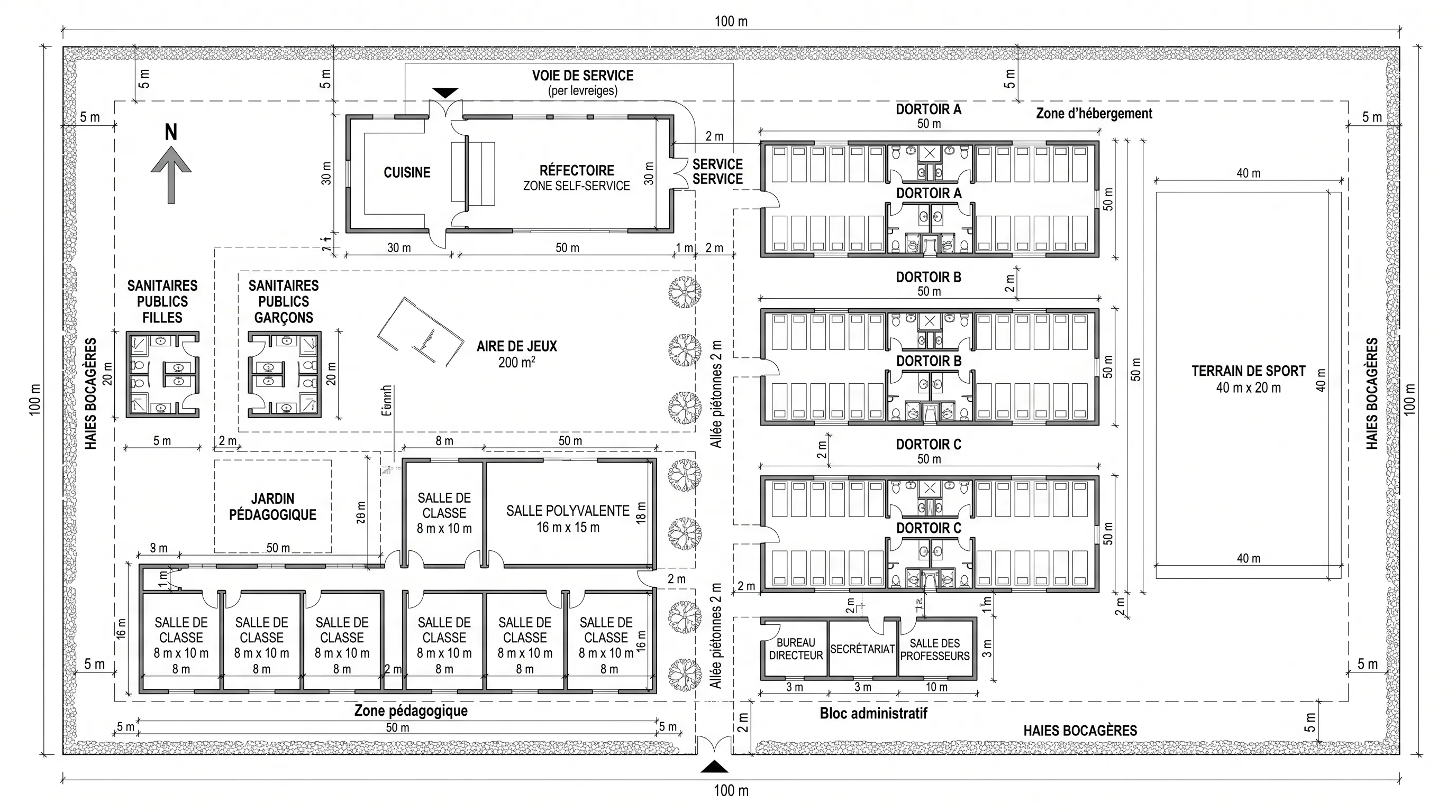 5,000 m² French Boarding School — Full Campus Plan