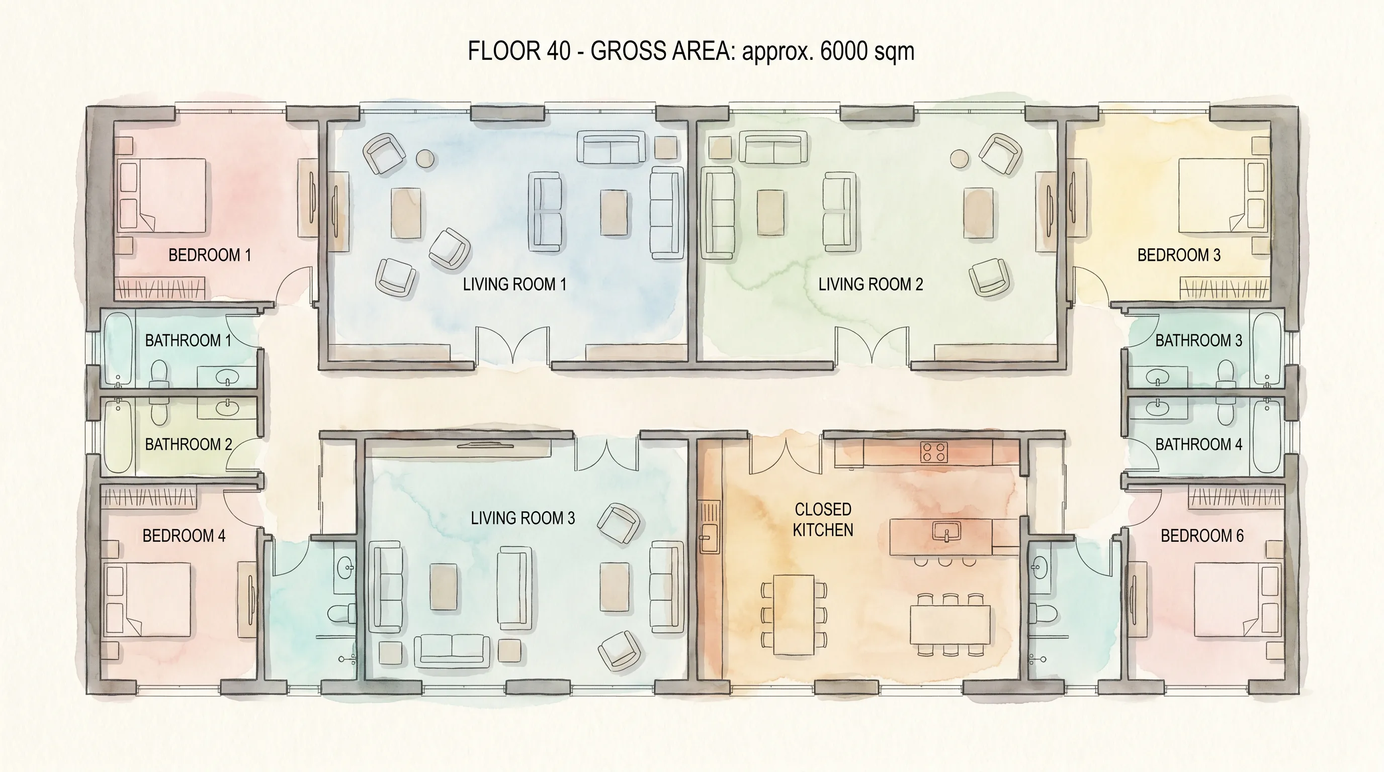 6-Bedroom Watercolor Skyscraper — Edge Case
