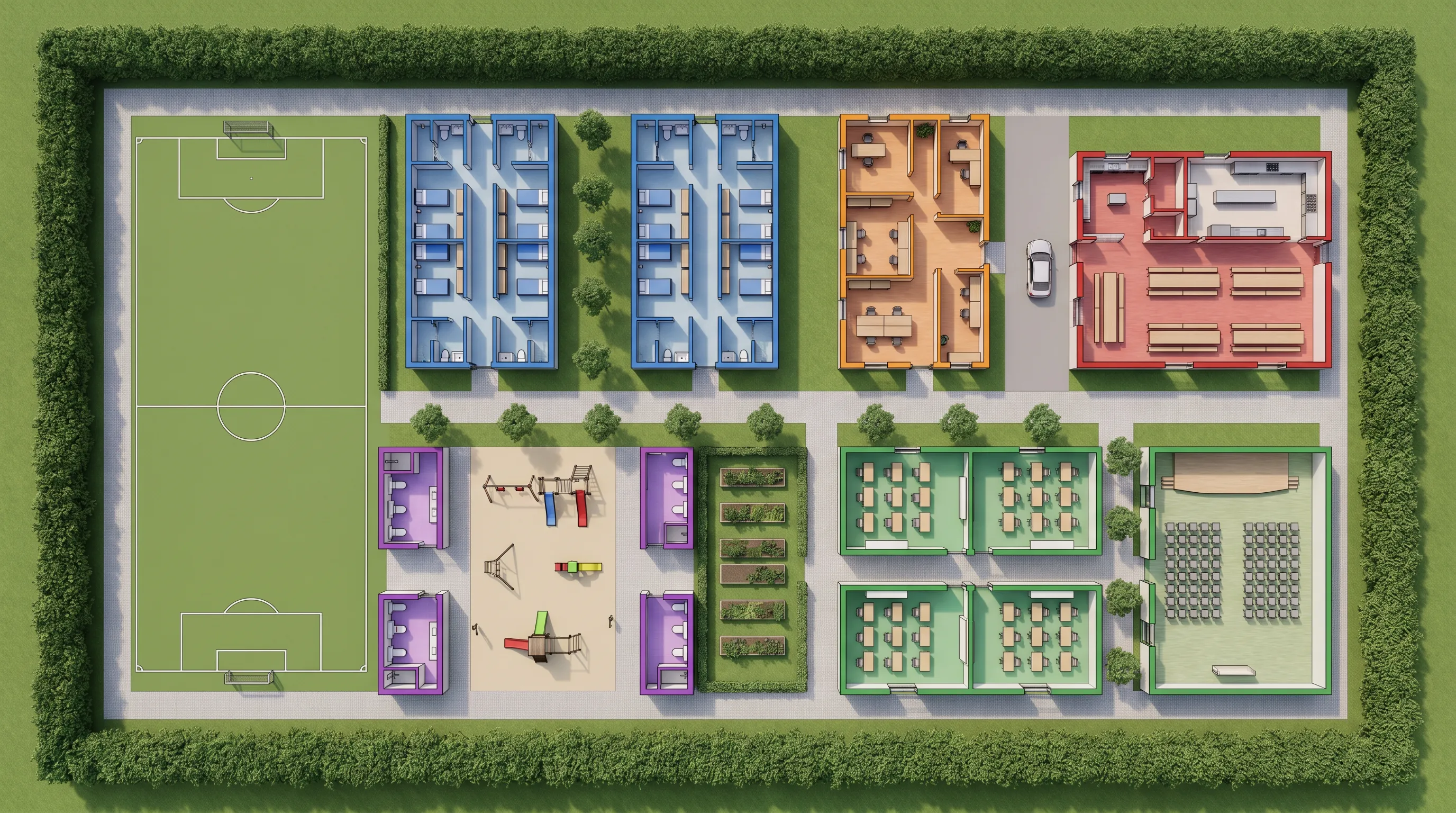 French Boarding School Campus — 5,000 m² Site Plan