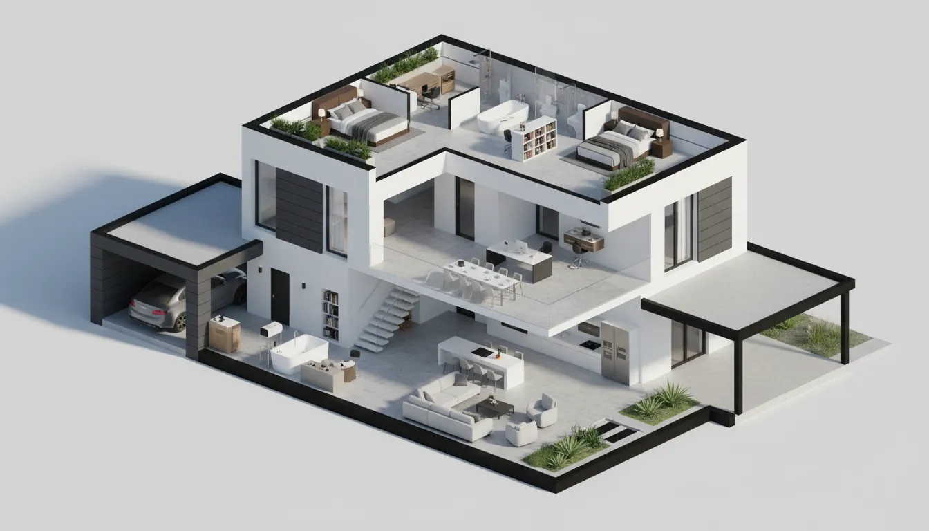 French Cubic Flat-Roof Home — 200 m² with Mezzanine
