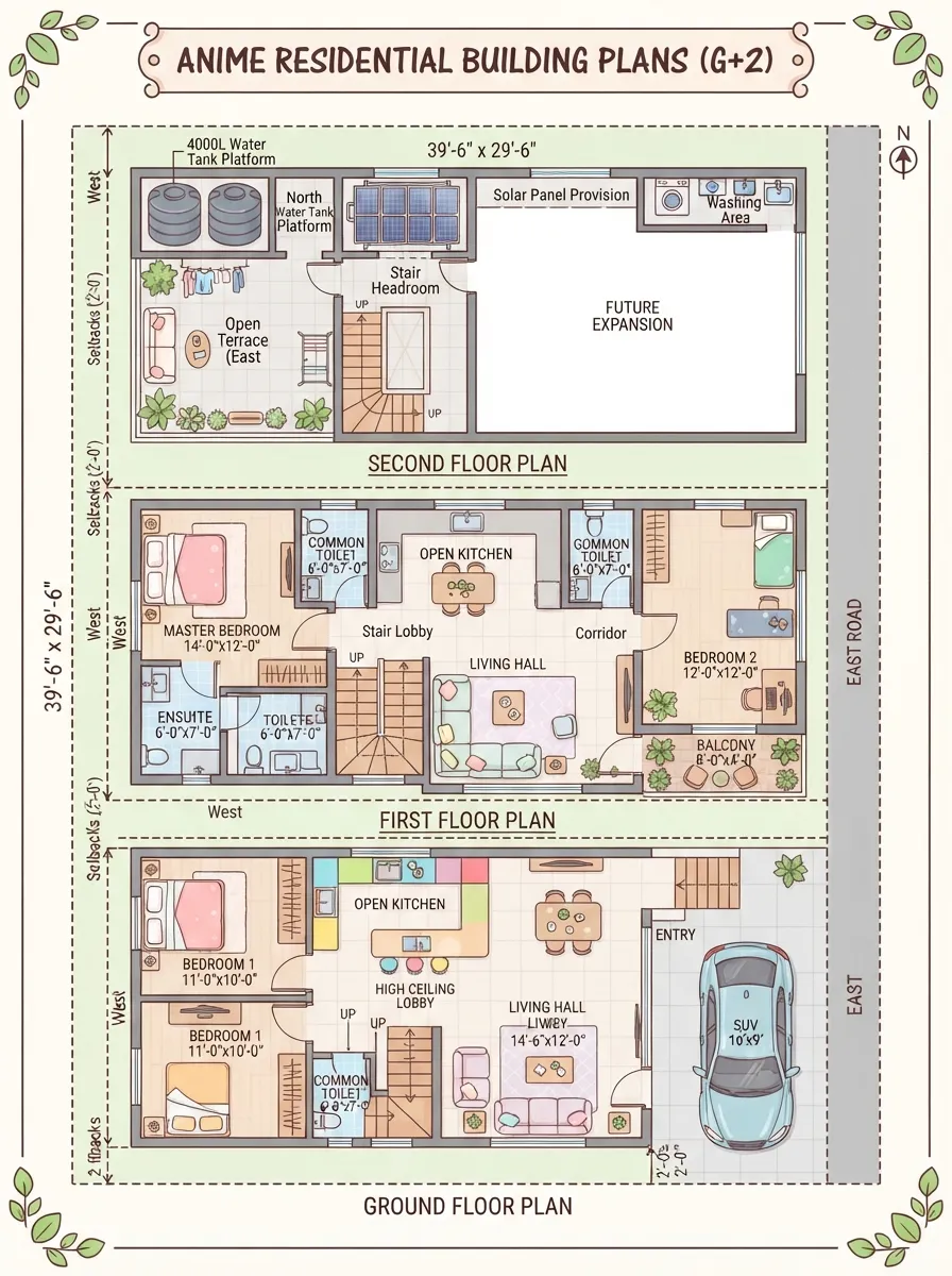 G+2 Indian Building — 39'-6" × 29'-6" with Full Specs