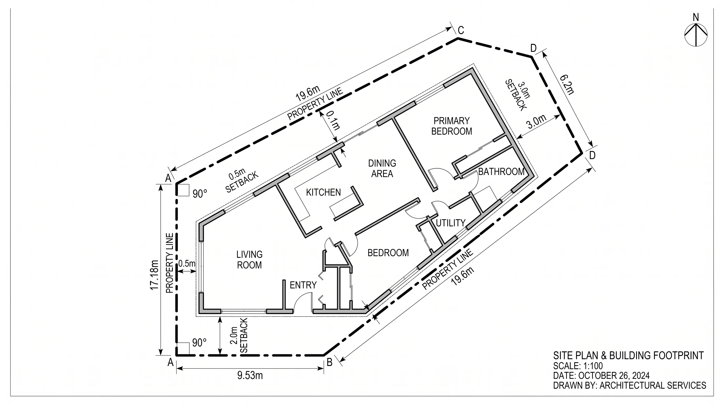 Irregular Quadrilateral Lot with Setback Building