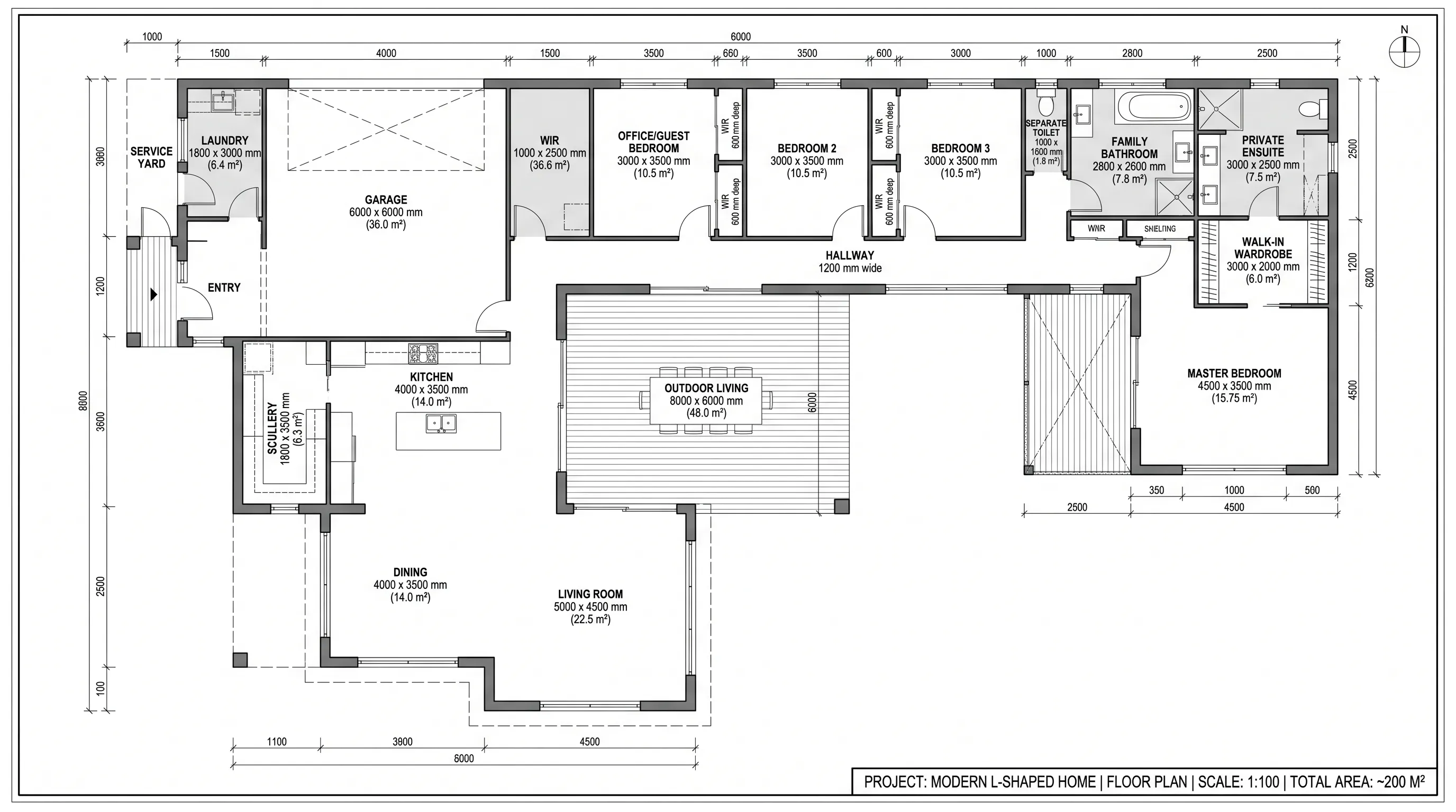 L-Shaped 200 m² Home with Sheltered Courtyard