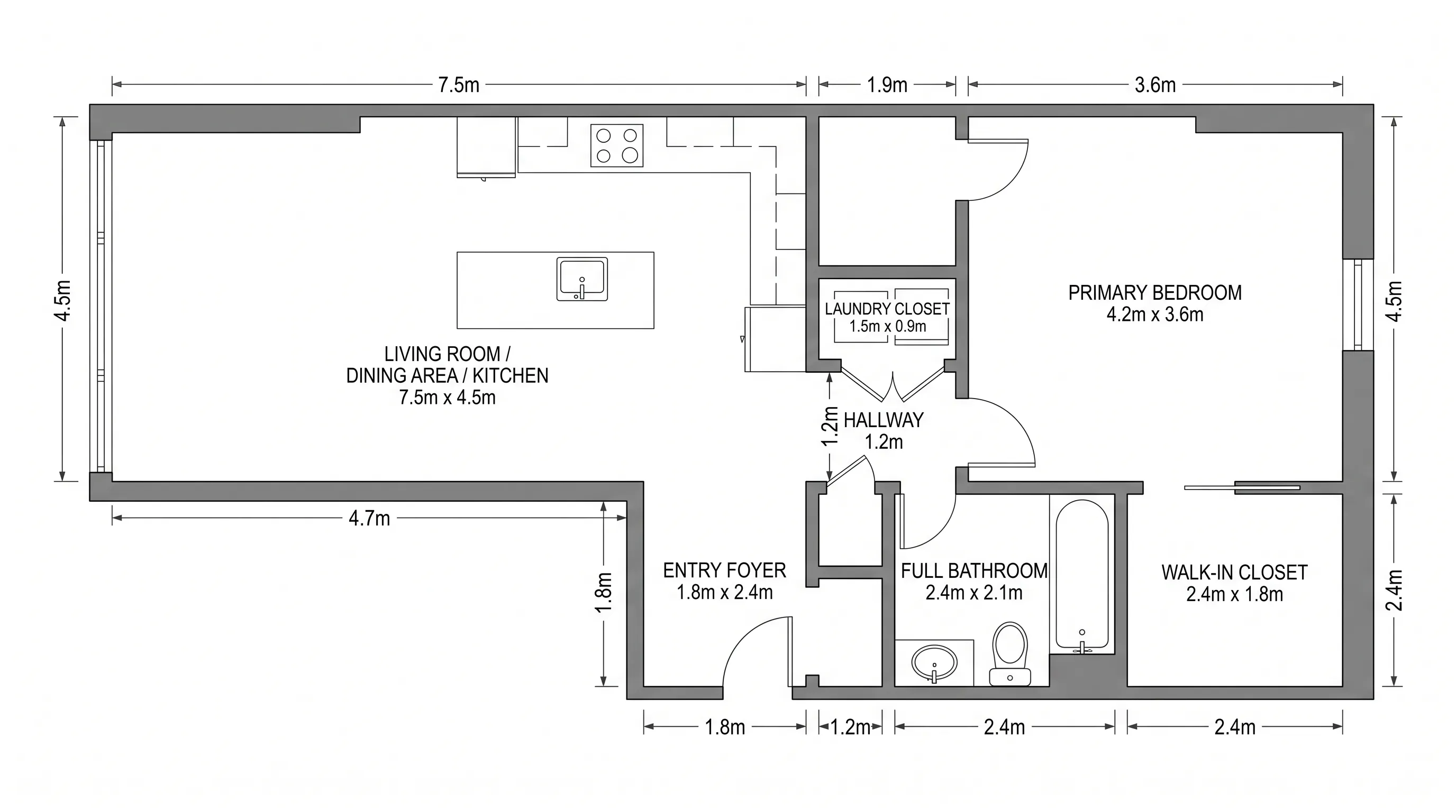 Modern 1-Bedroom Apartment with Foyer and Laundry