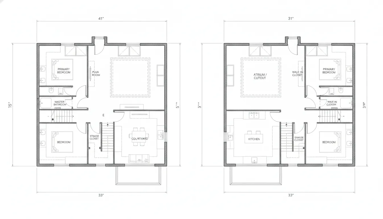 North-Facing Indian Home with Courtyard and Puja Room