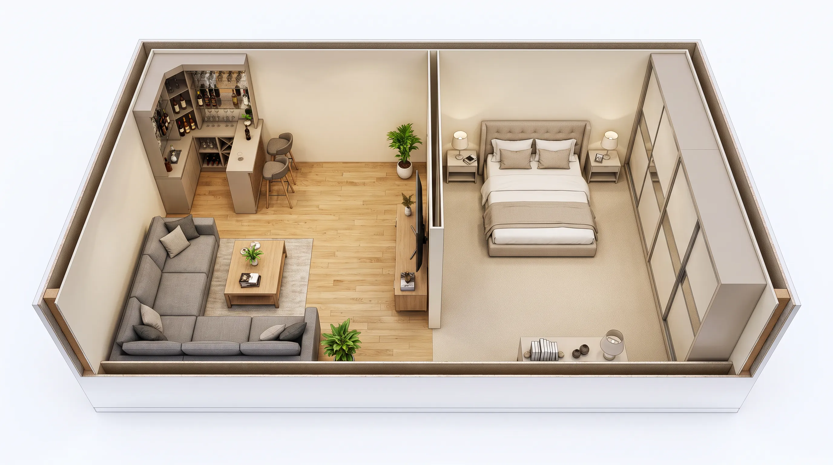 Partitioned Studio Apartment Layout