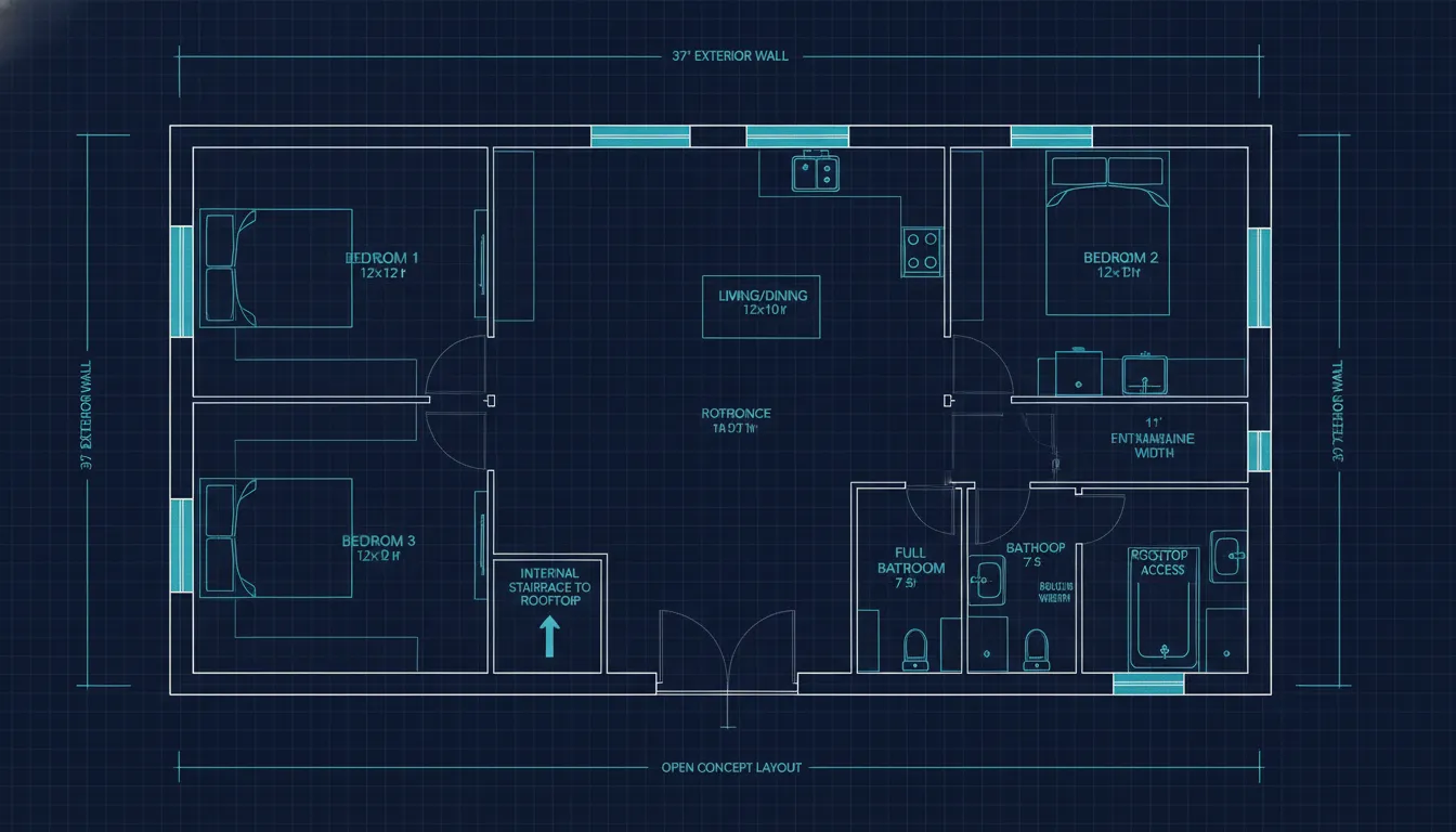 Rectangular Home with Directional Bedroom Placement
