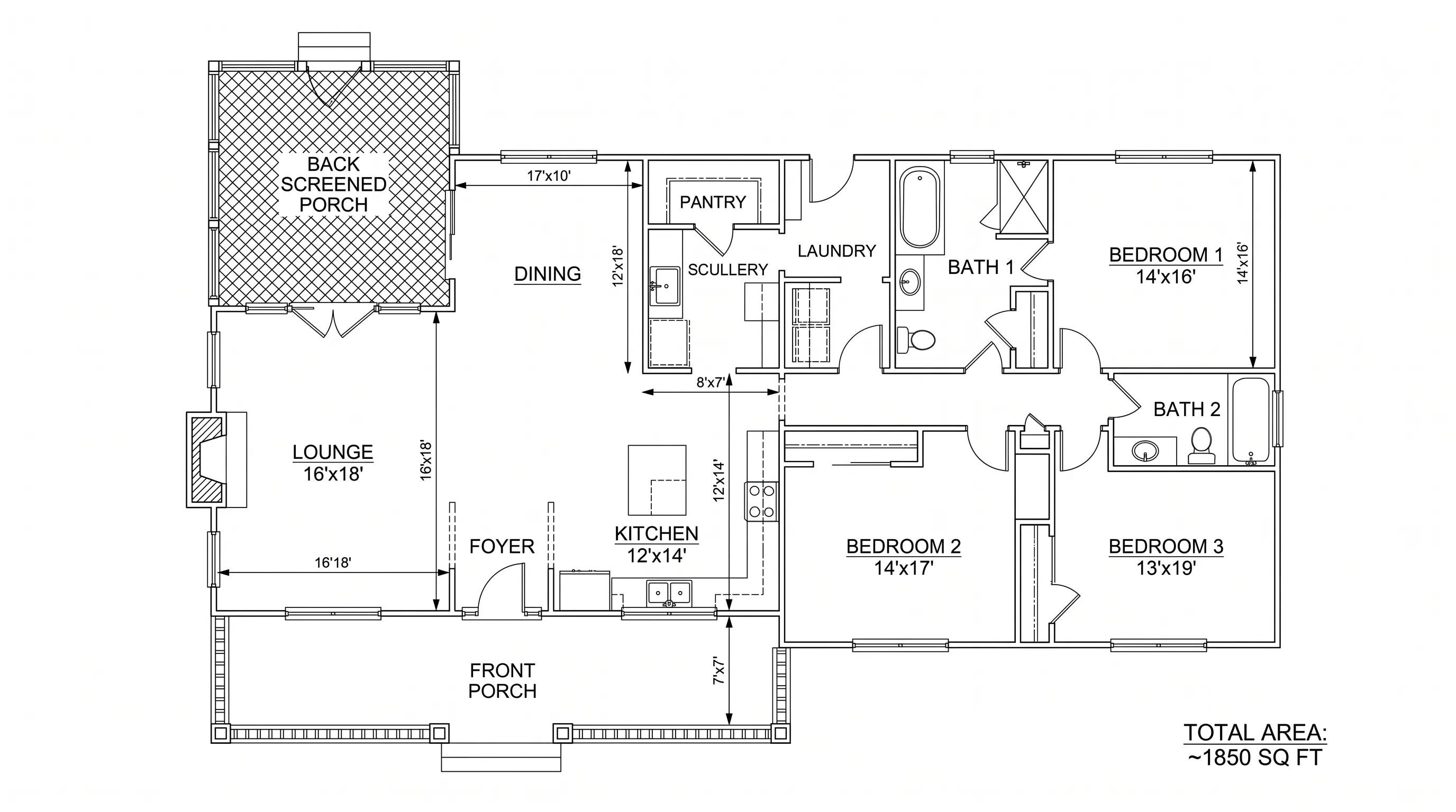 South African Farmhouse — Bedrooms One Side, Fireplace Lounge