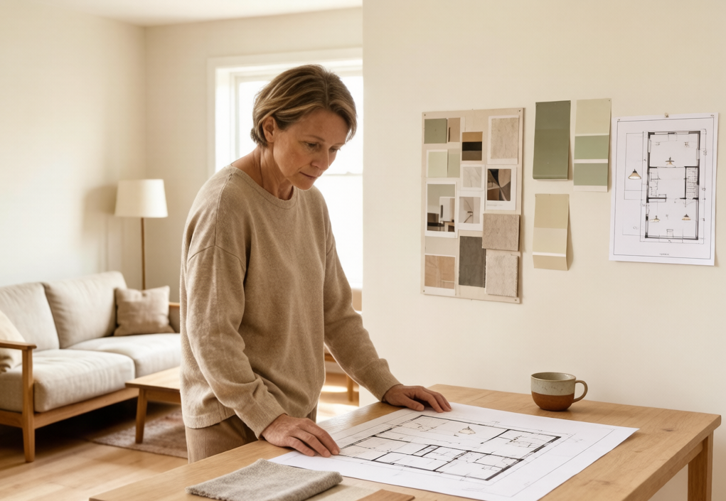 Homeowners using a plumbing plan tool
